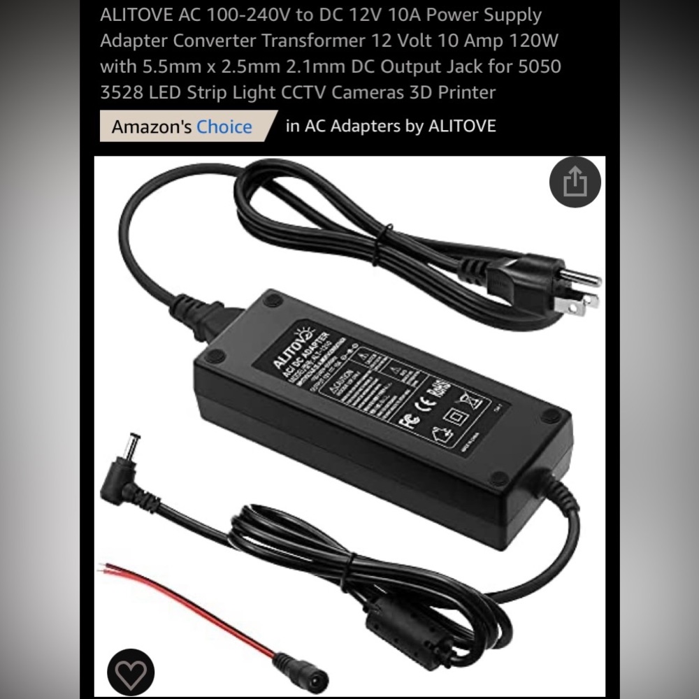 NWT Alitove AC Power Adapter Input-240 Volts(AC)/Output 12Volt(DC).